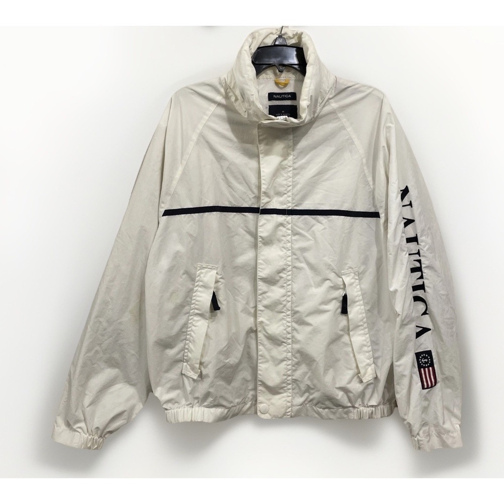 Vintage Nautica Windbreaker Jacket‎ L Gorpcore Full Zip Hooded White Outdoor